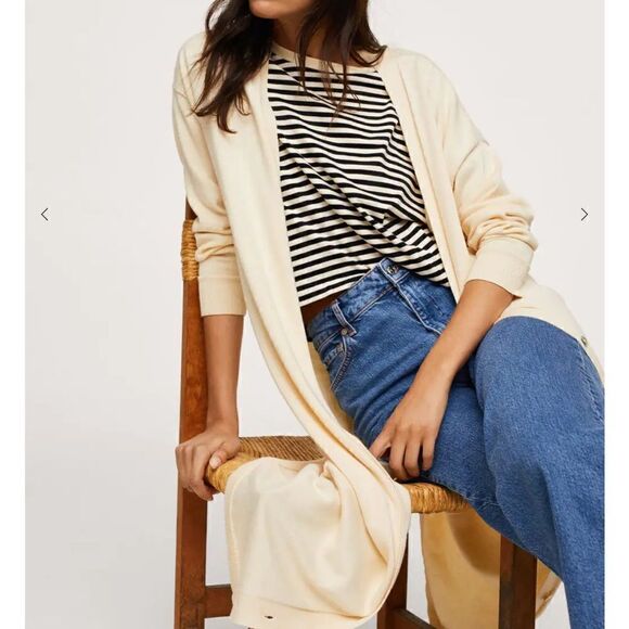 Mango off white long Cotton-blend cardigan size small NWT - Picture 1 of 10